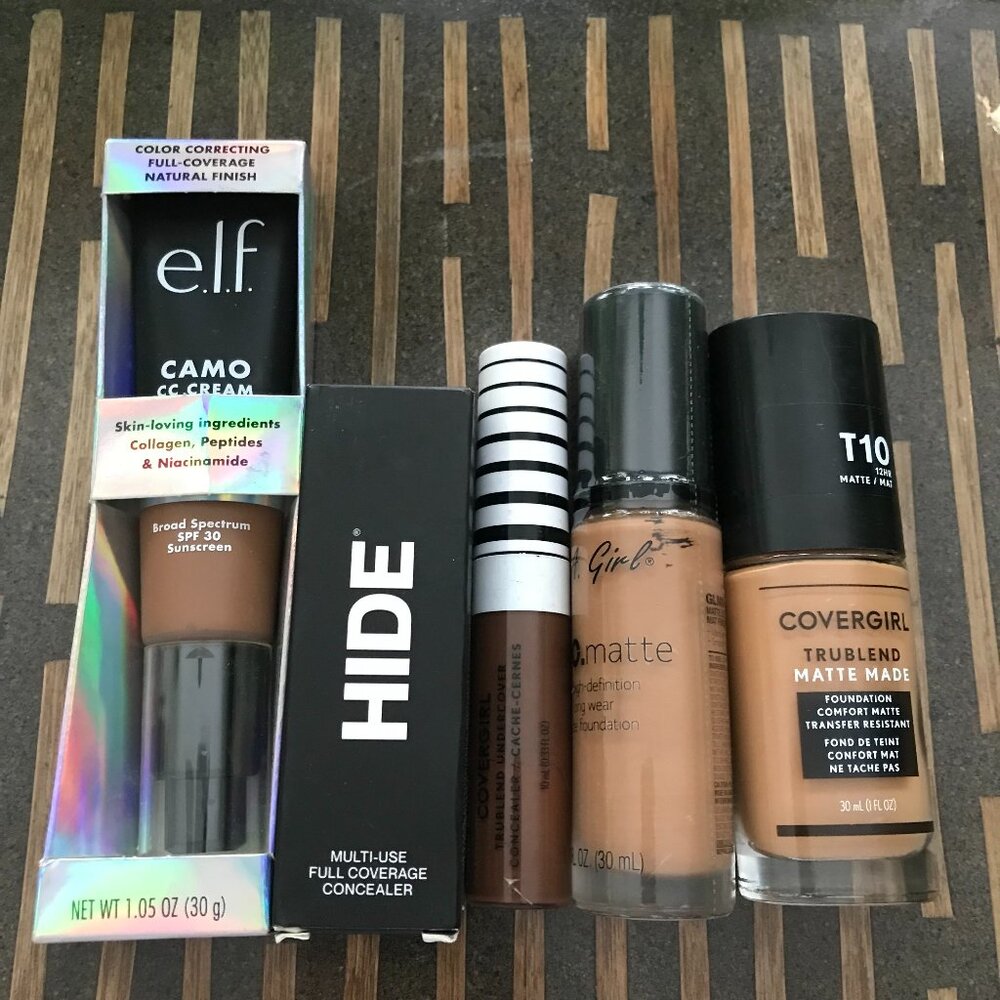 LOT Dark Tone Hide Concealer e.l.f. Camo CC Cream Covergirl Concealer Foundation